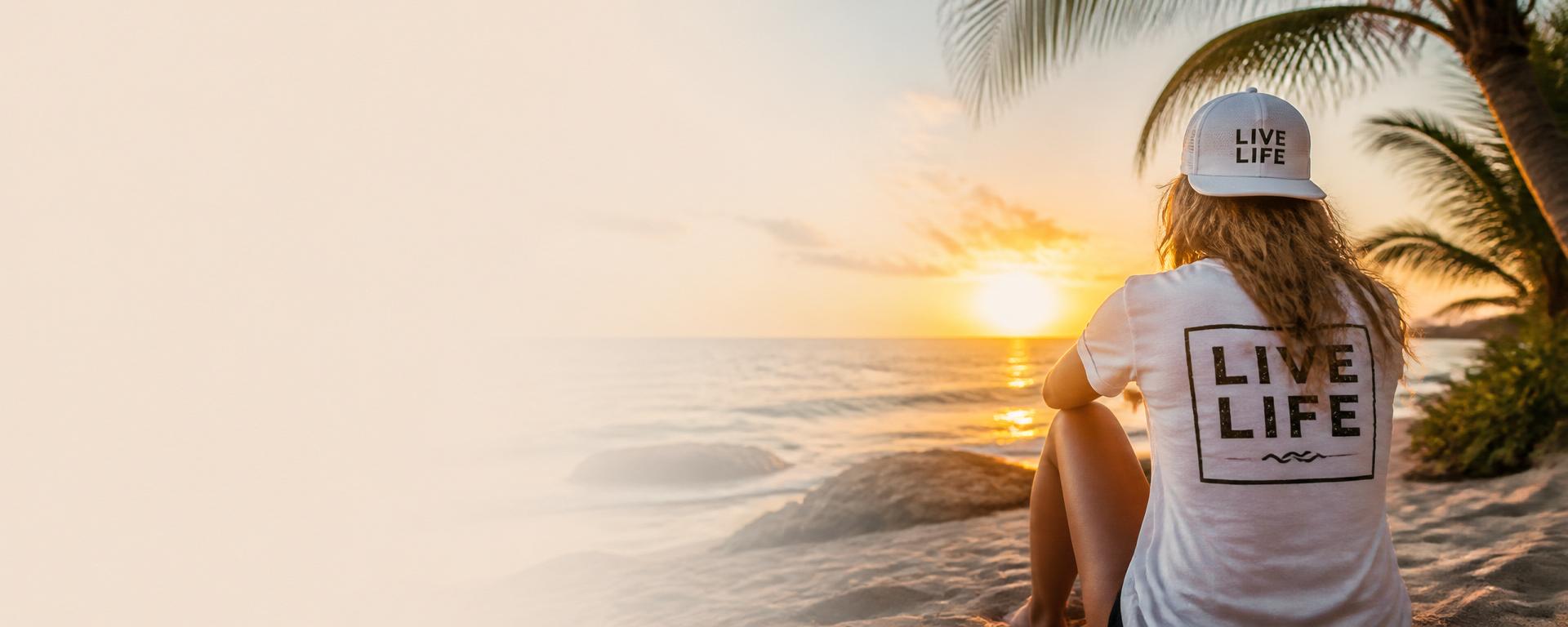 Sunset coastal lifestyle photograph at golden hour.